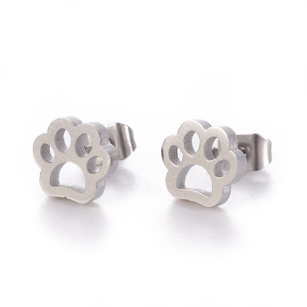 Cute Dog Paw Stud Earrings - Stainless Steel Waterproof Pet Lover Jewelry