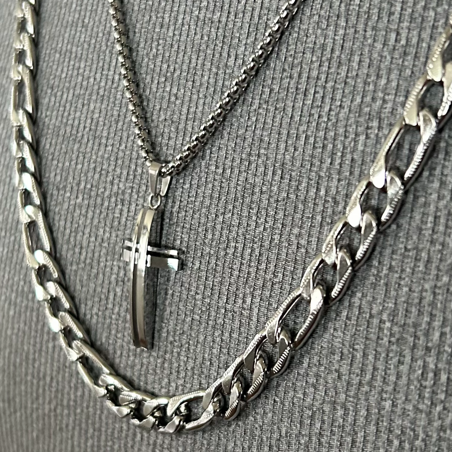 Cross Figaro Necklace Set image 1