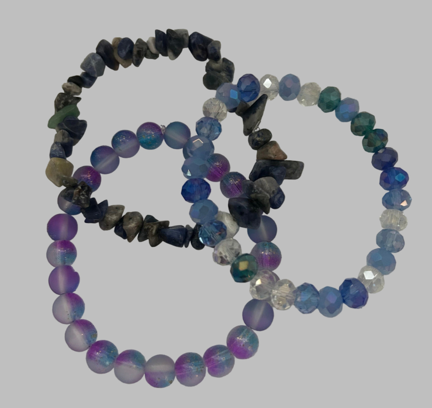 Lapis Lazuli Chip & Crystal Glass - Bracelet Set