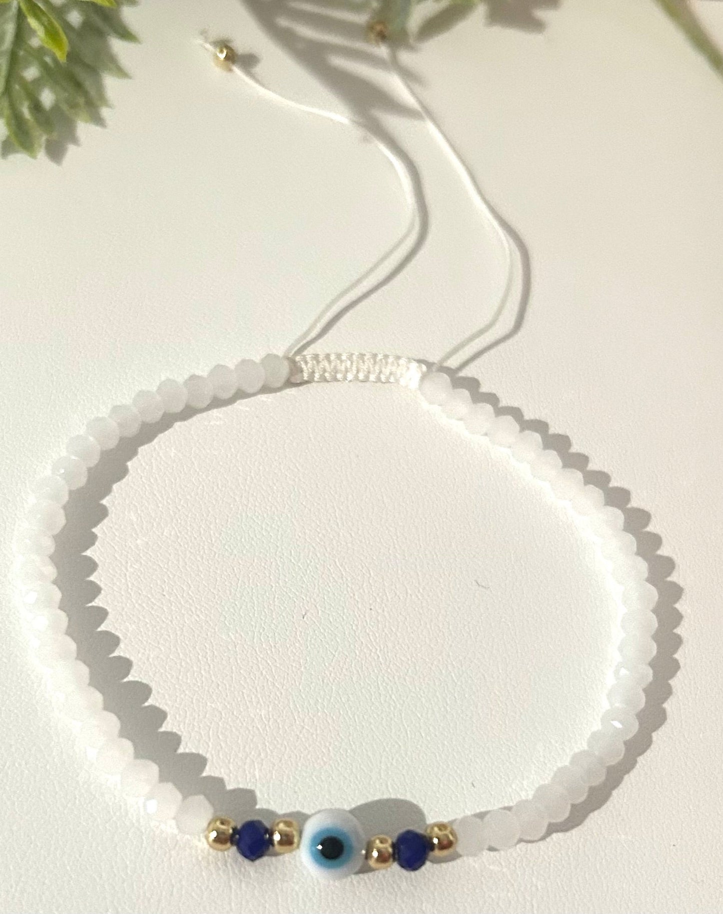 Evil Eye Bracelet - Crystal Faceted Blue or White - Handcrafted Jewelry