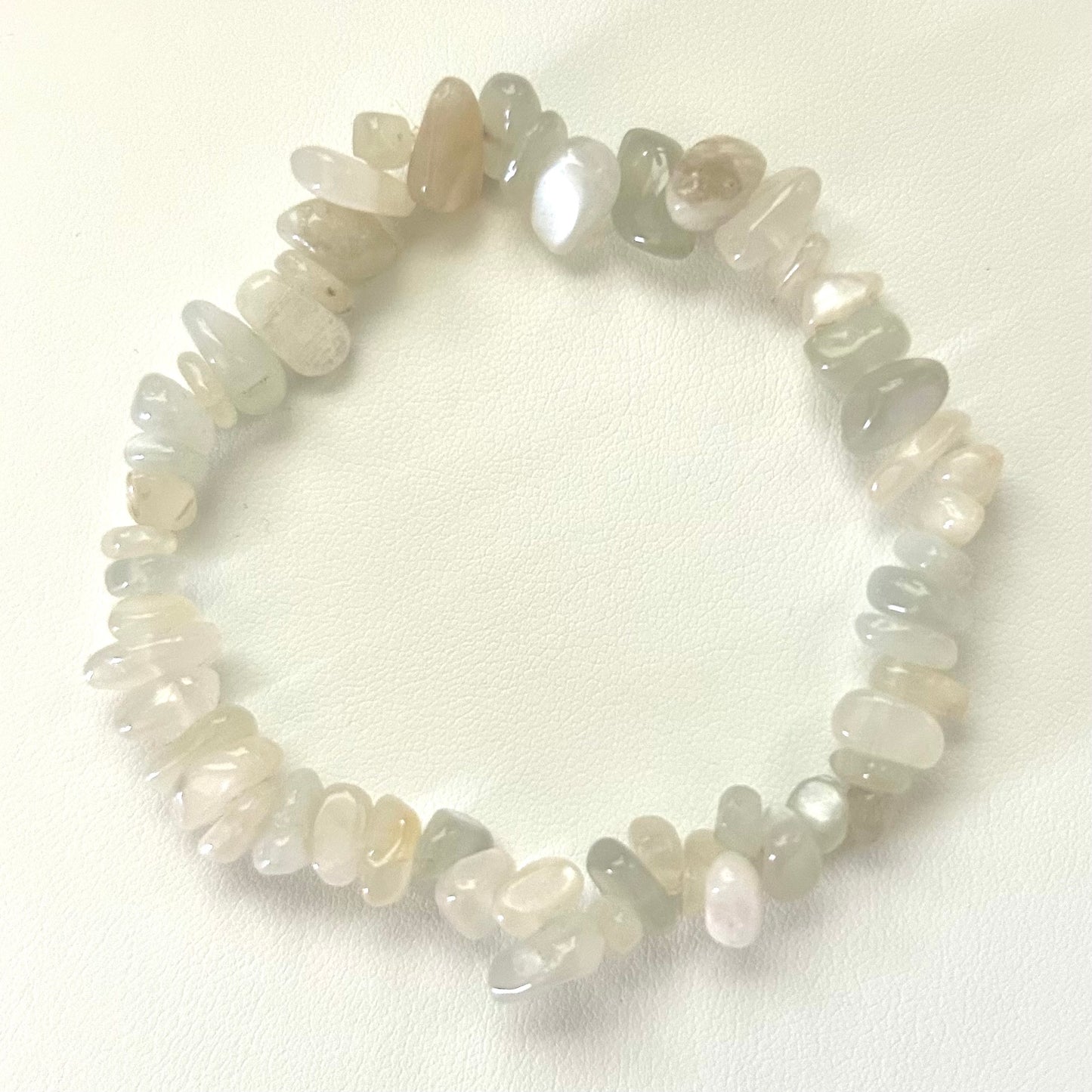Natural Moonstone Chip Bracelet - Iridescent White Gemstone Jewelry