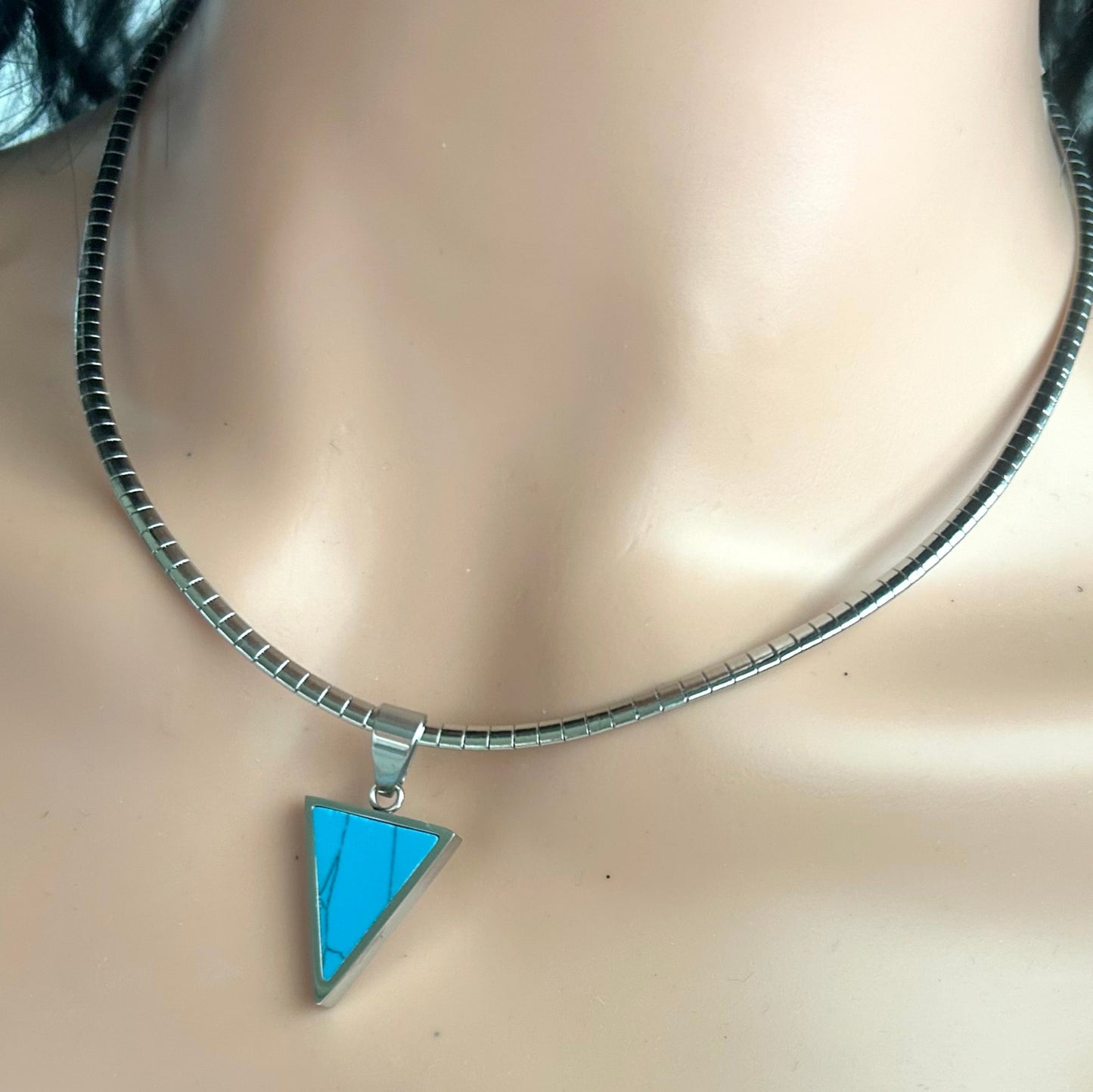 Turquoise Necklace - Omega Design Chain - Stainless Steel