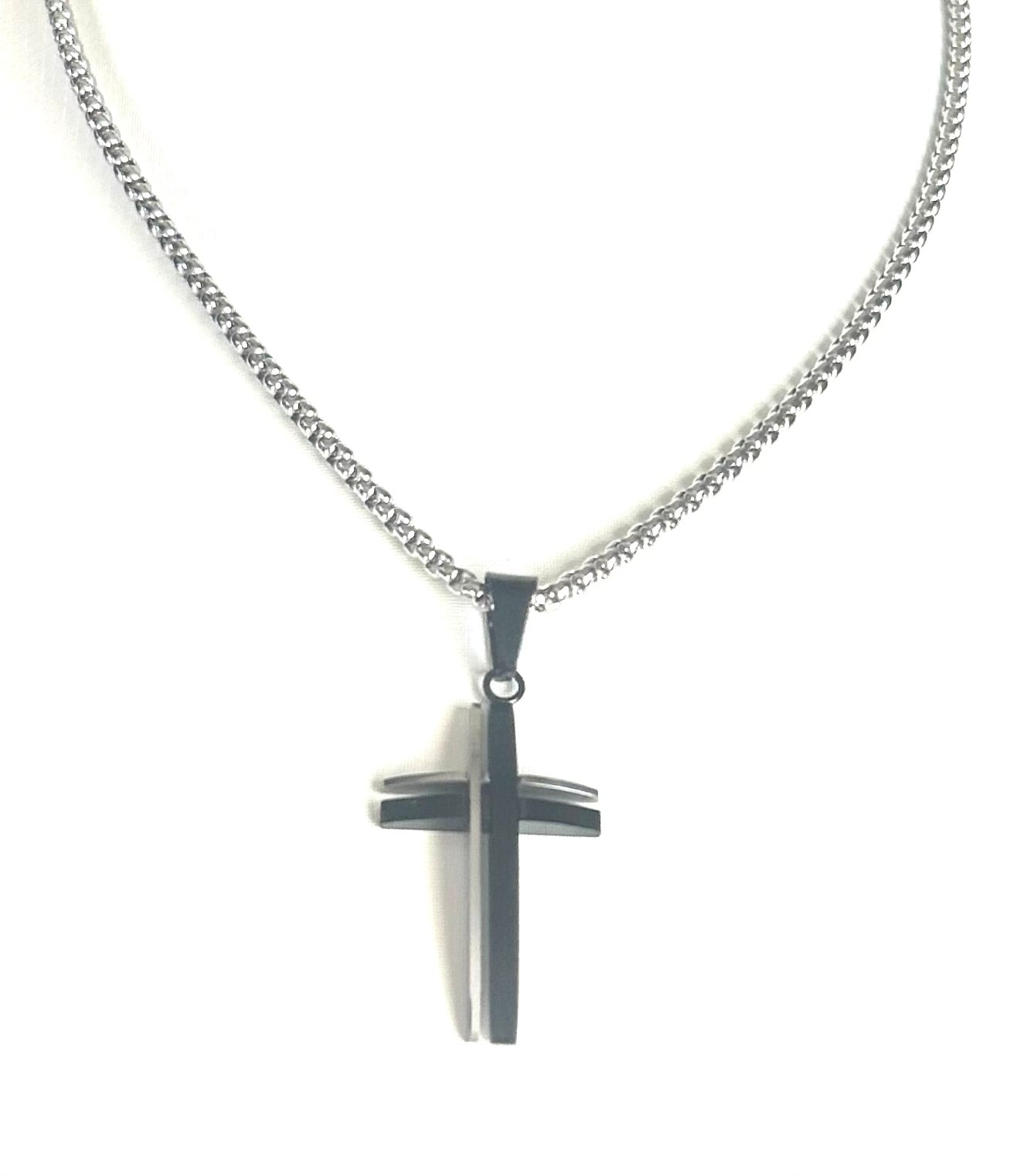 Black Stainless Steel Cross Pendant Necklace - Modern Gothic Religious Jewelry
