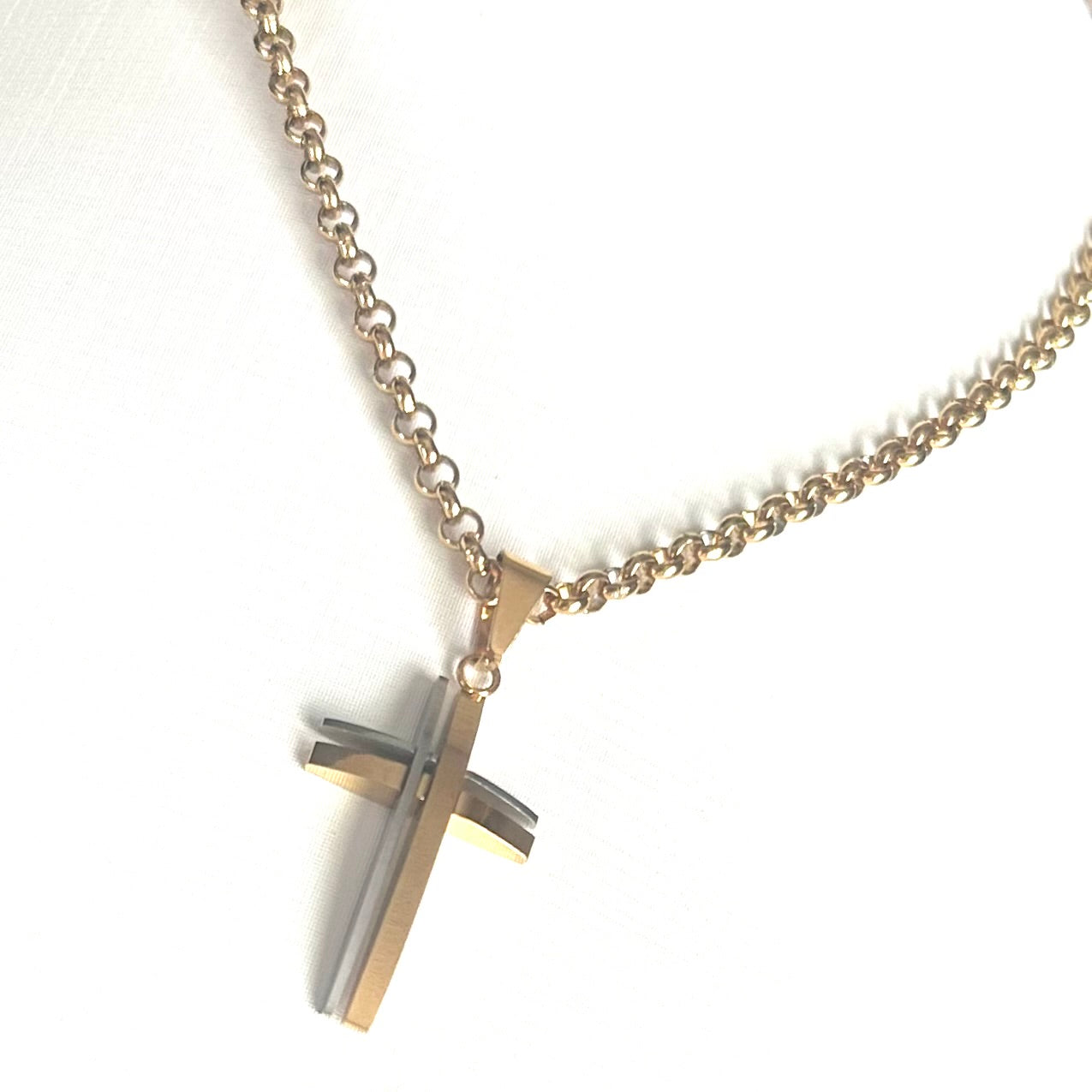 Two-Tone Gold & Silver Cross Necklace - Stainless Steel