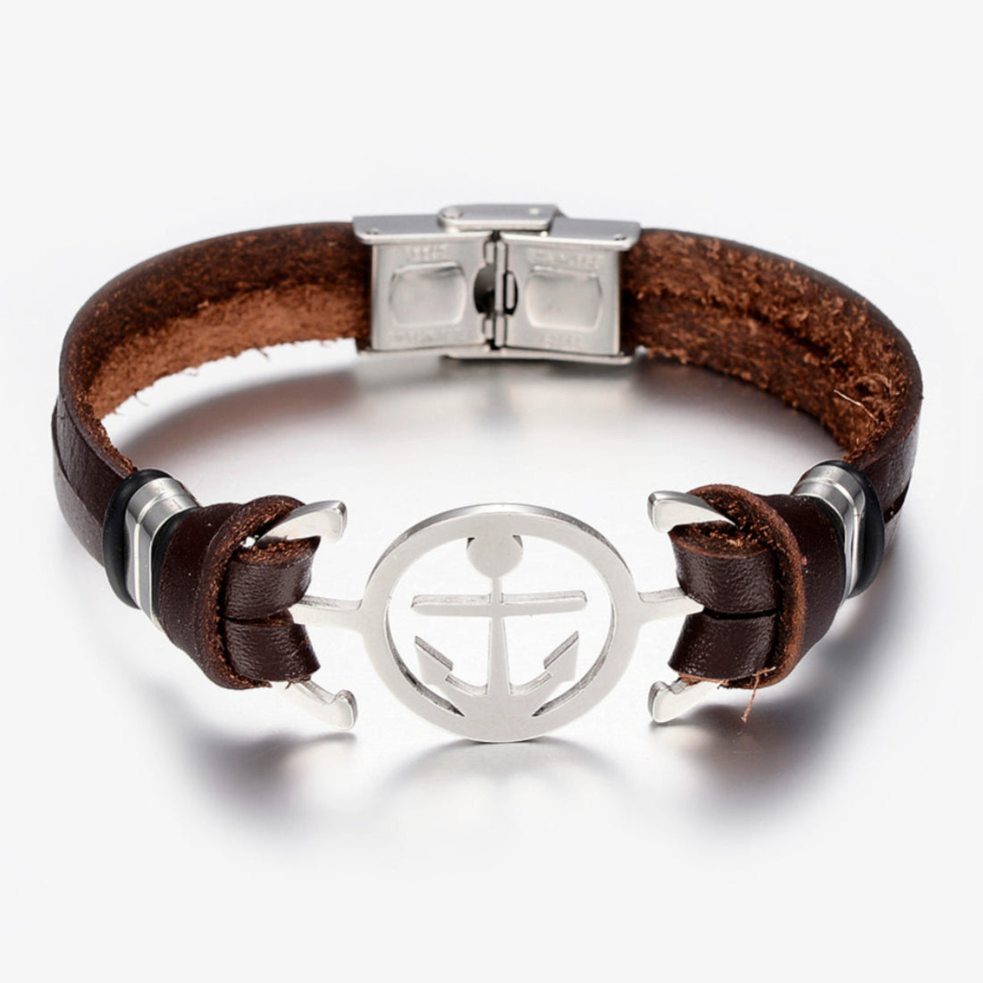 Nautical Anchor Bracelet | Stainless Steel & Leather | Marine Jewelry