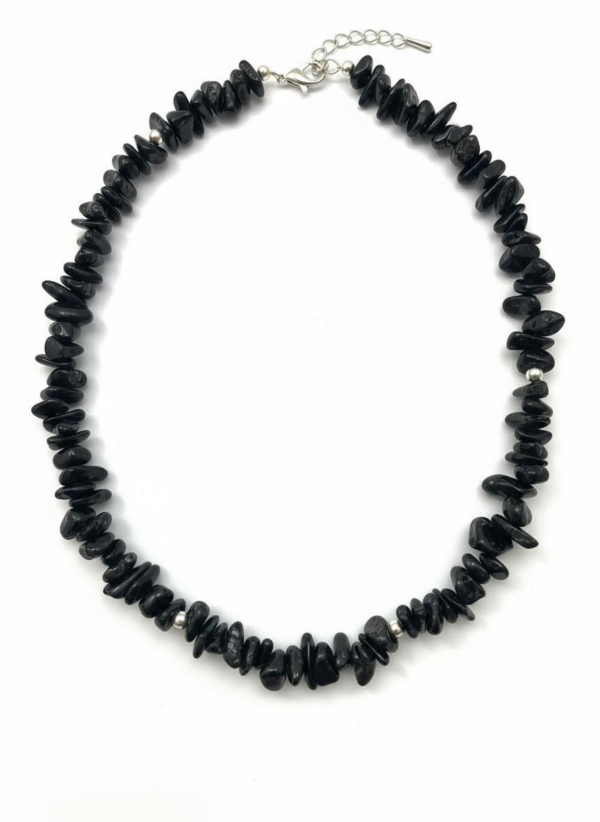Black agate chip necklace only