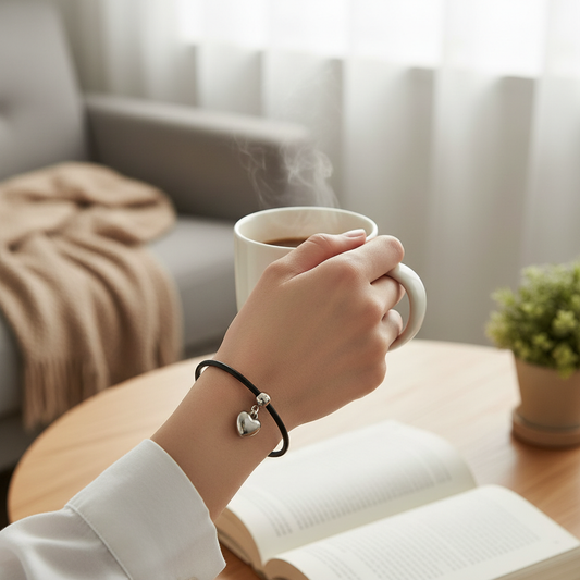 Black Leather Heart Bracelet - Lifestyle Shot