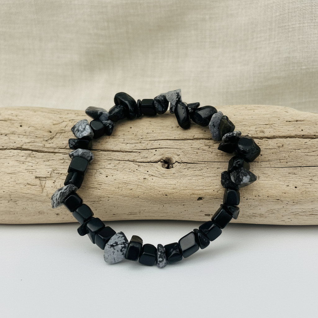 Black Obsidian Chip Bracelet - Natural Background