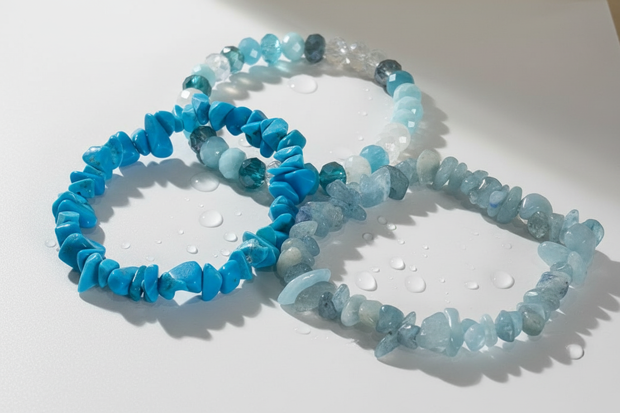 Blue Gemstone Bracelet Set - Clean Background