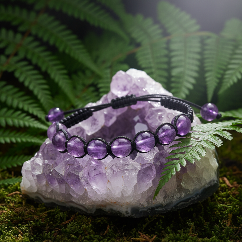 Bracelet on crystal geodes with leaves