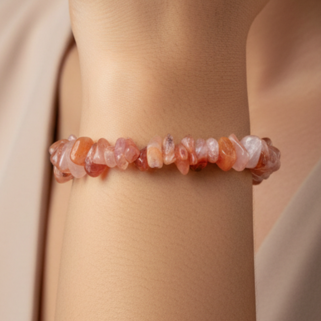 Carnelian Rose Quartz Chip Bracelet - Elegant Close-up