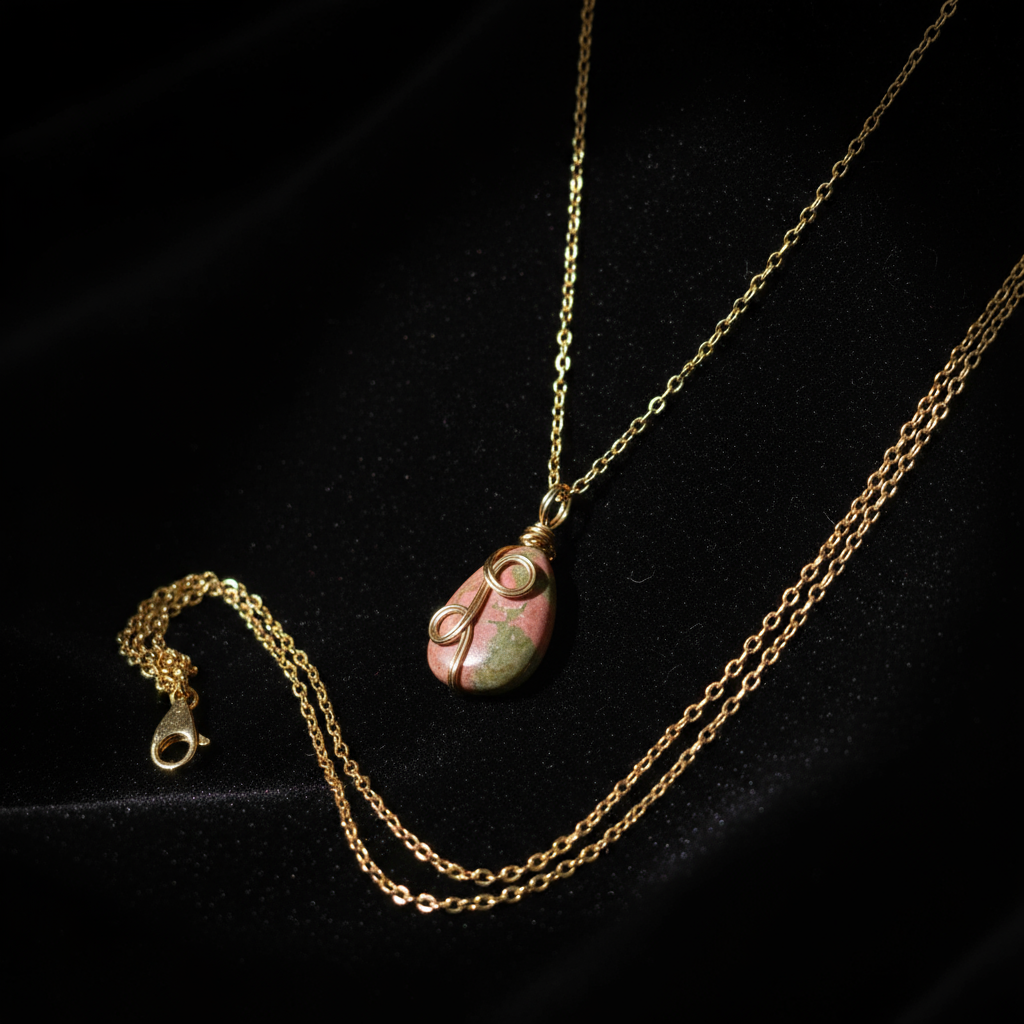 Gemstone pendant on black velvet