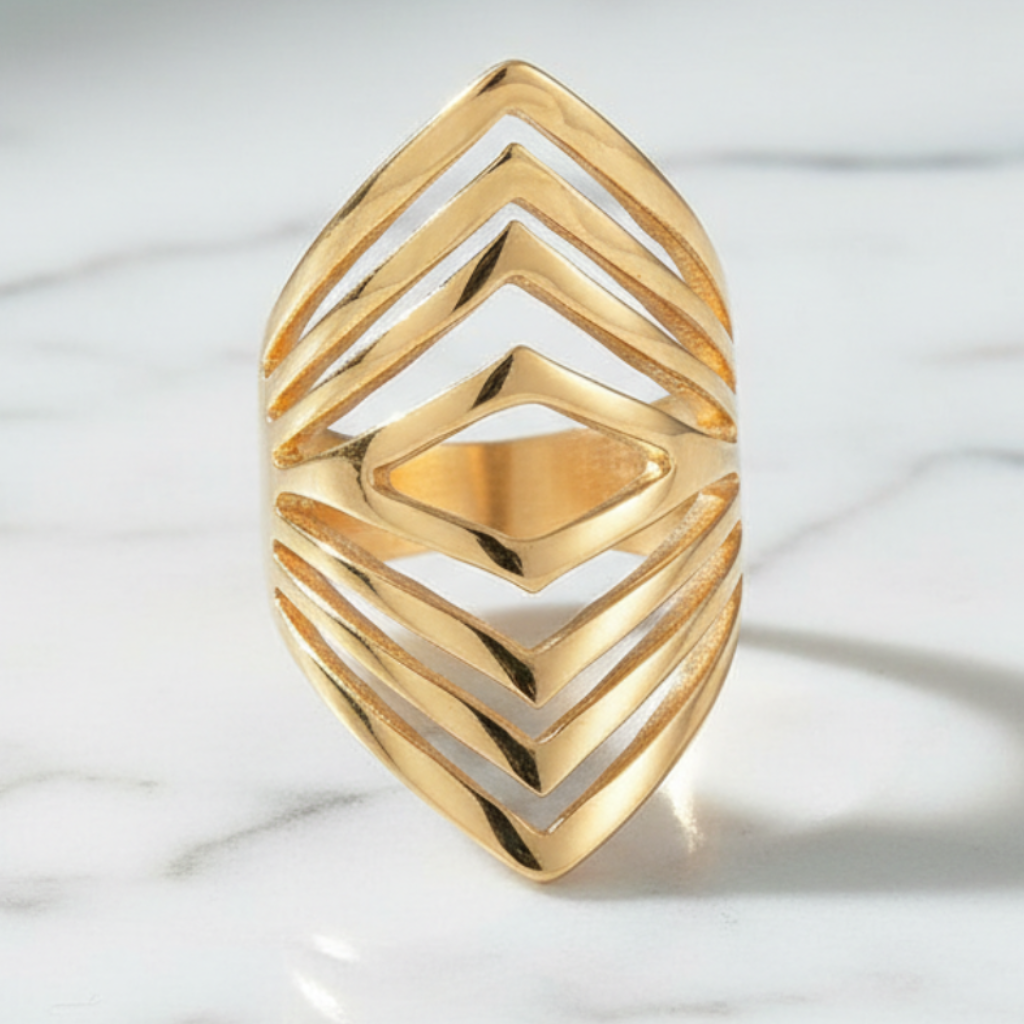 Gold Geometric Ring - White Marble Background