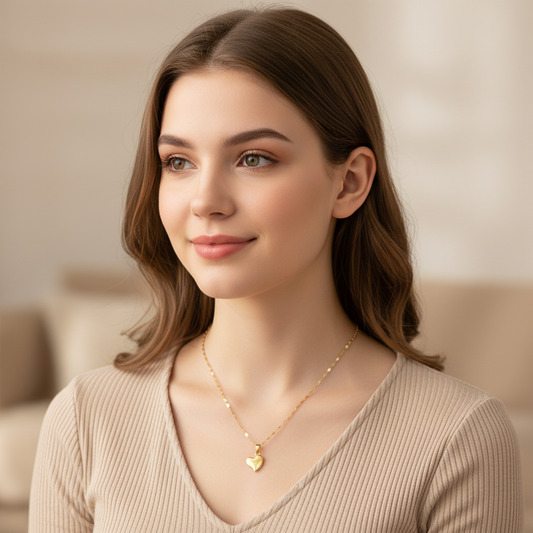 Gold Heart Necklace on Model