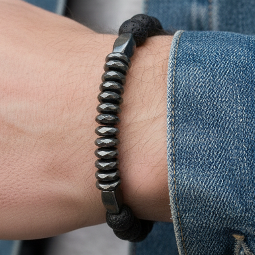 Lava Stone Hematite Bracelet Male