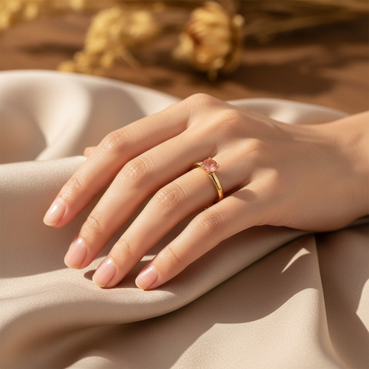 Lifestyle shot with pink coral ring
