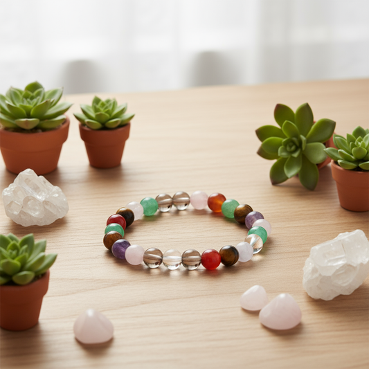 Mixed stone bracelet with succulents