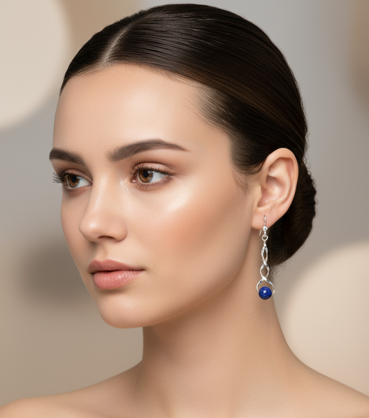 Model wearing lapis lazuli earrings