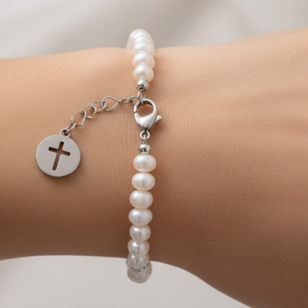 Pearl Cross Bracelet Macro