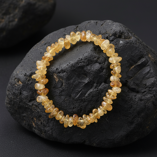 Pulsera Citrino - Piedra Grande Rústica Negra