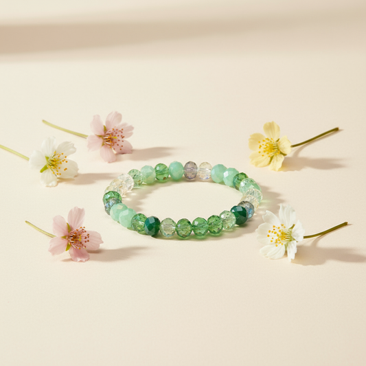 Pulsera Verde - Minimalista con Flores