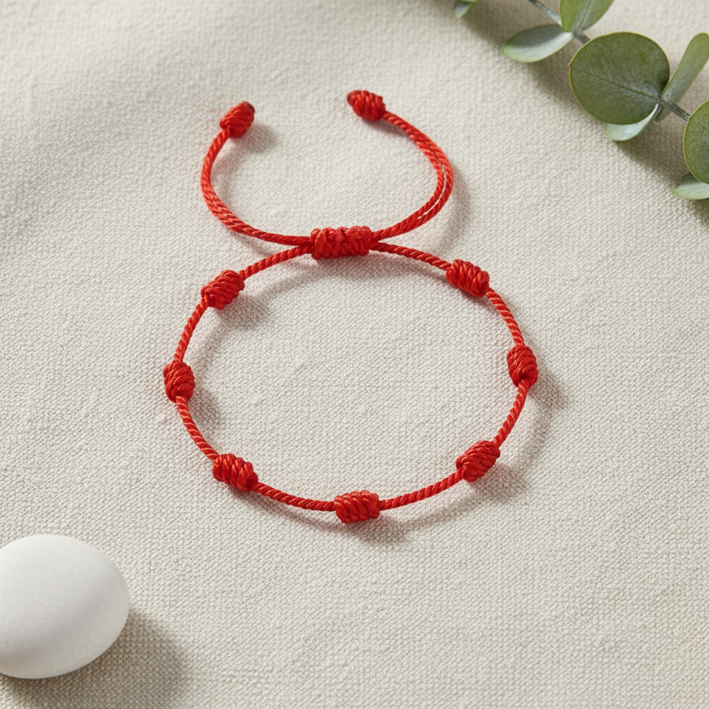 Red bracelet natural flat lay