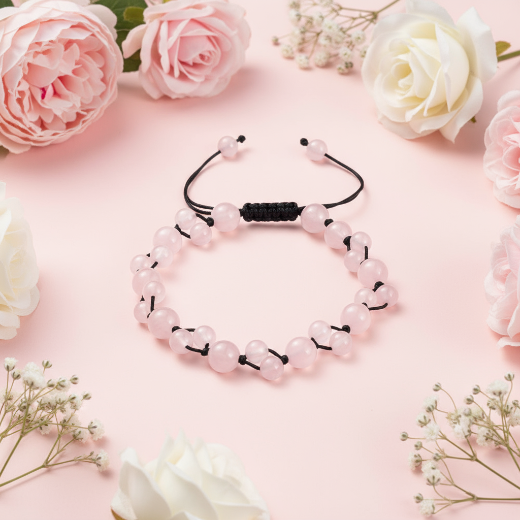 Rose Quartz Bracelet with Clear Romantic Background