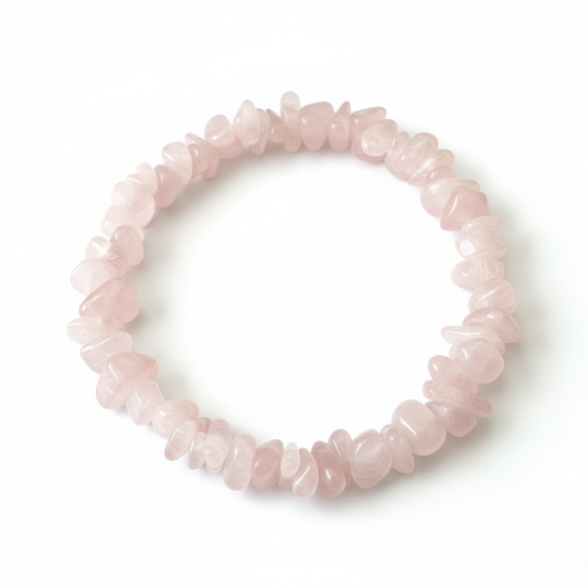 Rose Quartz Chip Bracelet - White Background