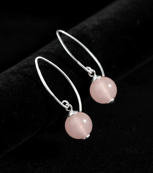 Rose Quartz Earrings on Black Velvet