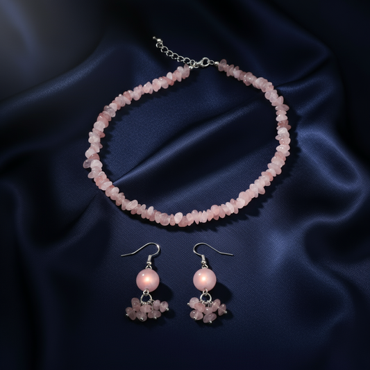 Rose Quartz Set on Navy Satin - Correct Earrings