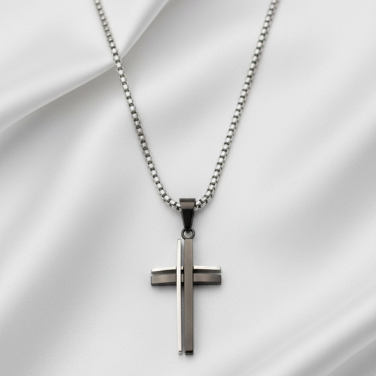 Silver and Black Cross Pendant - Clean Background