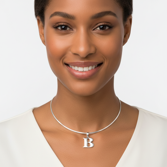 Silver B Letter - Omega Chain on Model