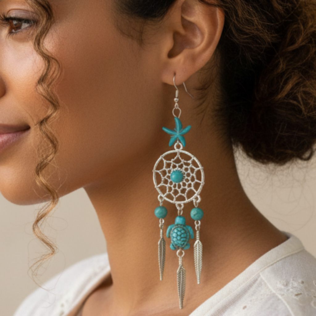Turquoise Dreamcatcher Earrings - Profile Shot