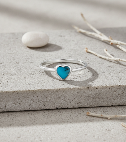 Turquoise Heart Ring - Flat Lay