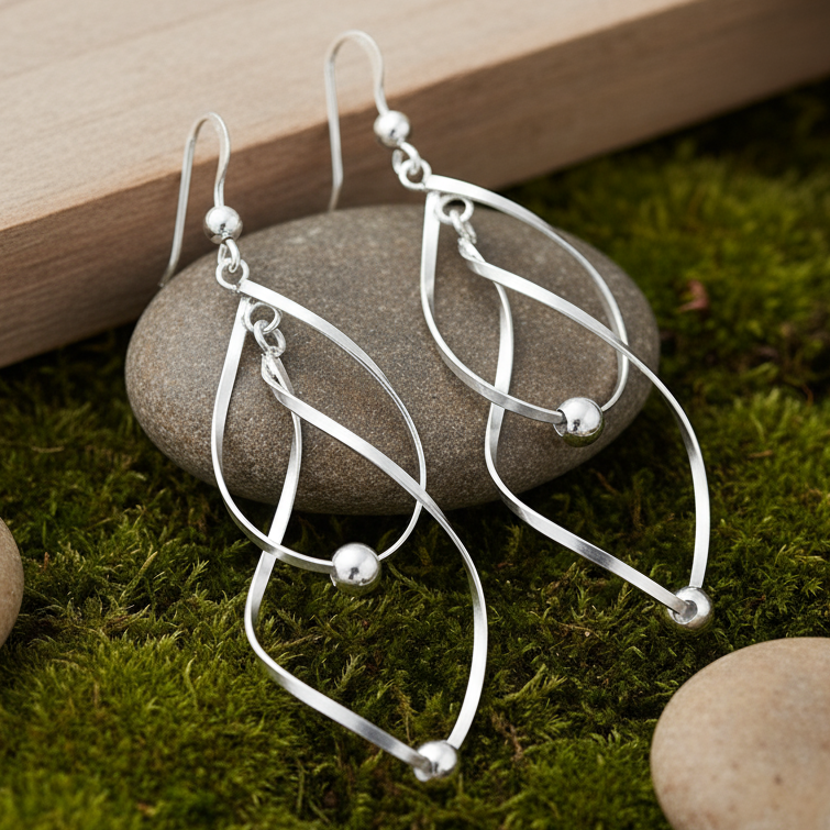 Twisted earrings with simple nature background