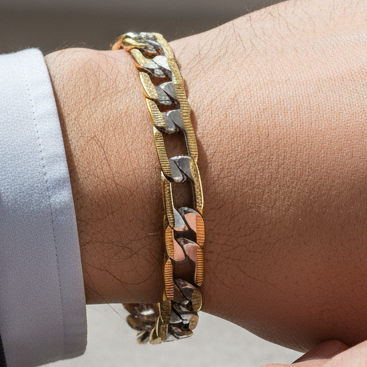 Two-Tone Figaro Chain Bracelet on Male Model
