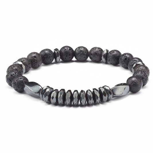 Volcanic Lava Rock & Hematite Bracelet image 0