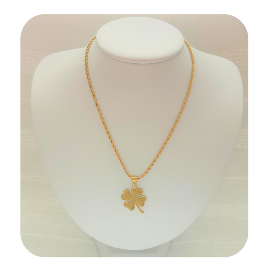 Four-Leaf Clover Necklace - Lucky Charm - Gold or Silver - Rope Chain