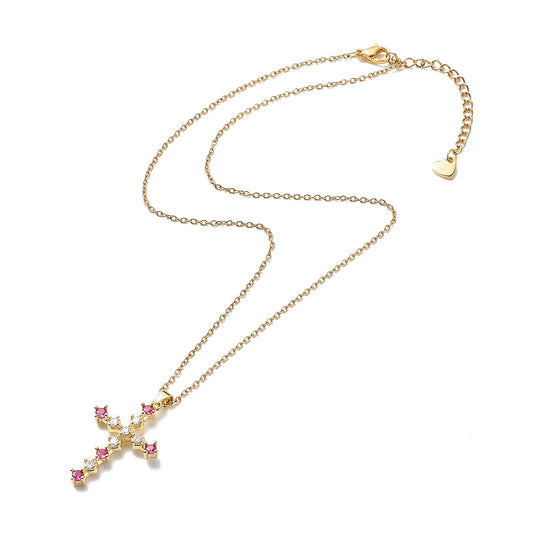 Sparkling Cross Pendant Necklace - Stainless Steel