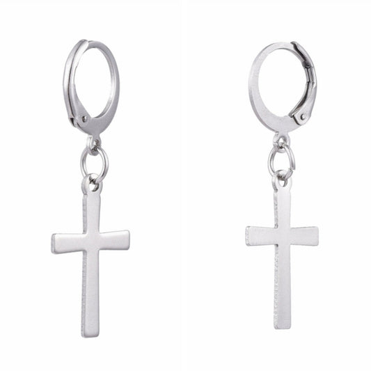 Stainless Steel Cross Drop Earrings - Minimalist Religious Jewelry