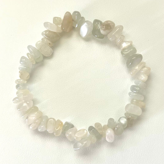 Natural Moonstone Chip Bracelet - Iridescent White Gemstone Jewelry