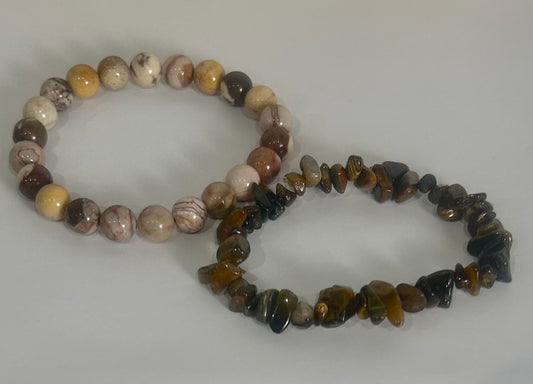 Natural Zebra Jasper & Tiger Eye Chip - Bracelet Set