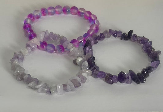 Amethyst, Lavender Chip & Glass Bead - Bracelet Set