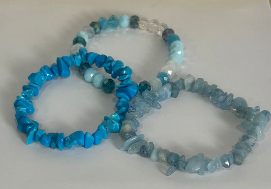 Aquamarine Chip, Howlite & Crystal Glass - Bracelet Set