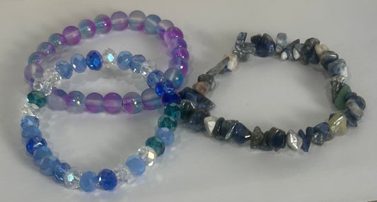 Lapis Lazuli Chip & Crystal Glass - Bracelet Set