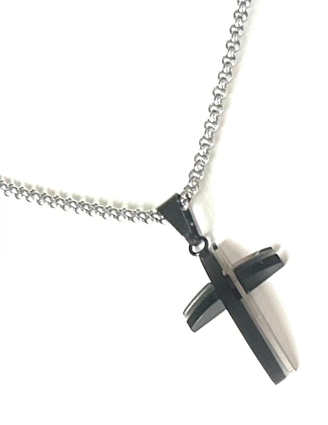 Black Stainless Steel Cross Pendant Necklace - Modern Gothic Religious Jewelry