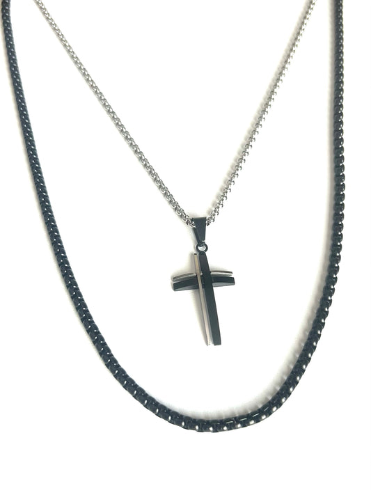 Cross Two Tone Combination - Necklace Set - Elegant Design - Stainless Steel