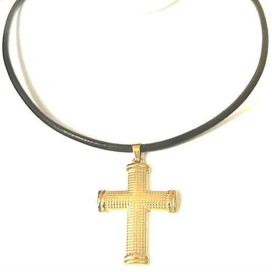 Textured Cross Pendant Necklace - Gold or Silver