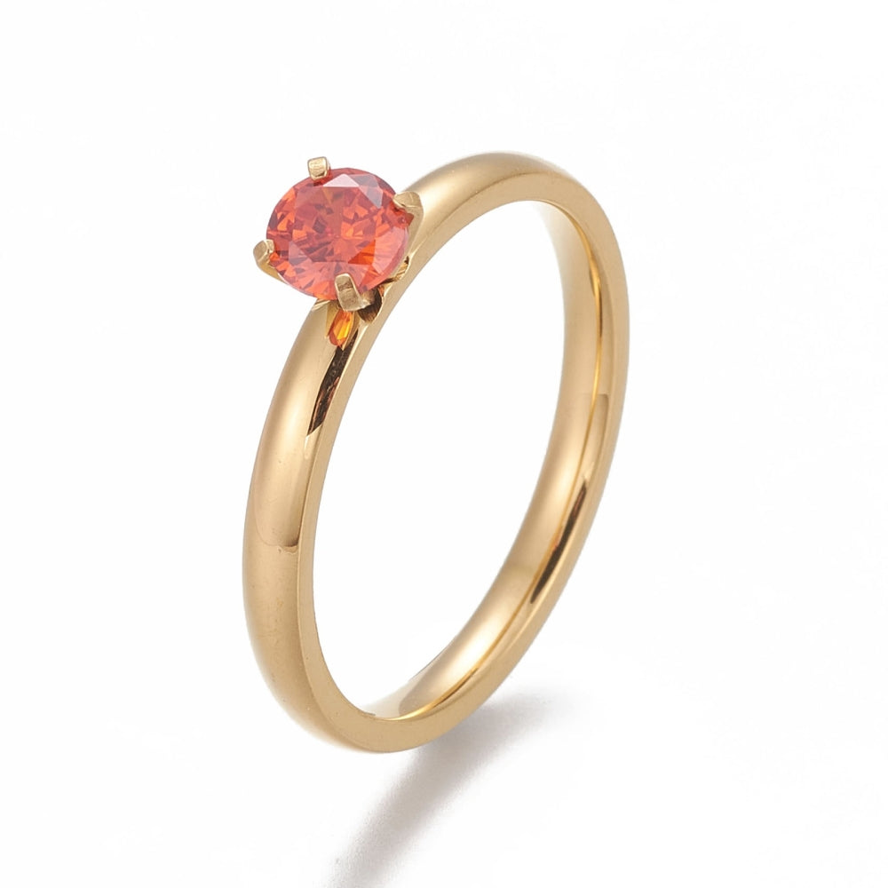 Gold Solitaire Ring - Multiple Cubic Zirconia Colors Available