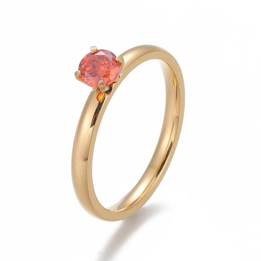 Gold Solitaire Ring - Multiple Cubic Zirconia Colors Available